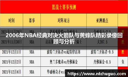 2006年NBA经典对决火箭队与黄蜂队精彩录像回顾与分析